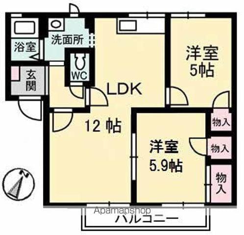 グレース22A棟(2LDK/2階)の間取り写真