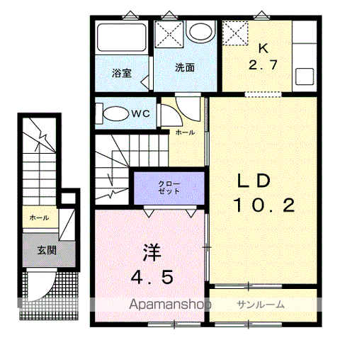 フォルトーナⅤ(1LDK/2階)の間取り写真