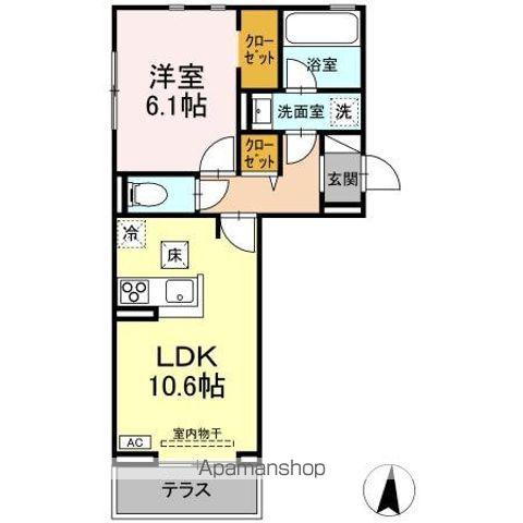 ヘシレ中御所(1LDK/1階)の間取り写真