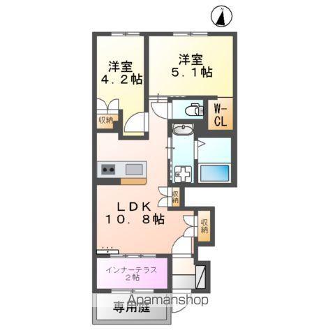 ルガルボニート北熊本(2LDK/1階)の間取り写真