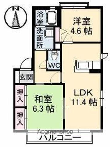 ドリームハイツKEN 1・2・3棟(2LDK/2階)の間取り写真