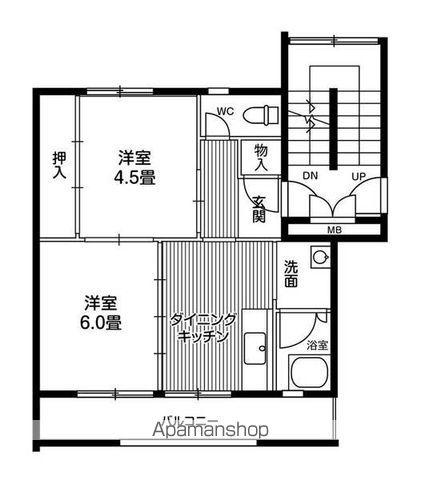 ビレッジハウス仙台鶴ケ谷五丁目8号棟(2DK/5階)の間取り写真