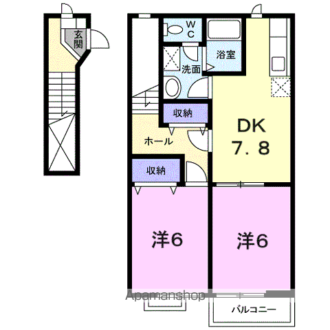 グーテンベルク(2DK/2階)の間取り写真