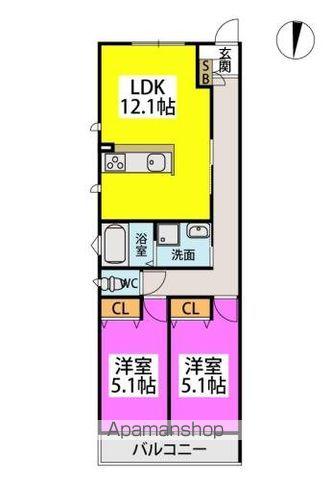 TASHIMARTERRACE(2LDK/2階)の間取り写真