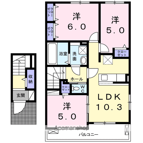 フェリーチェⅠ(3LDK/2階)の間取り写真