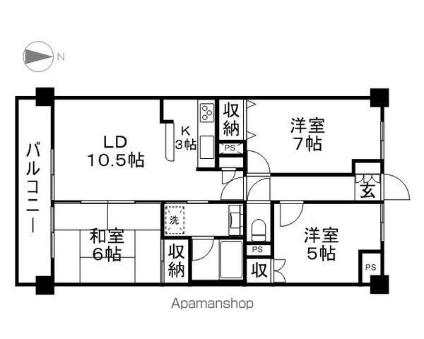 グランドハイツ北長野(3LDK/9階)の間取り写真