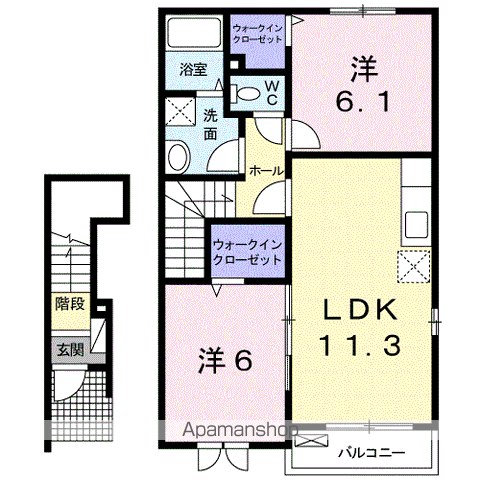 オルビエートⅢ(2LDK/2階)の間取り写真