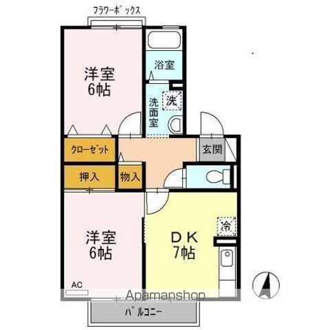 ラフィーネ弐番館(2DK/1階)の間取り写真