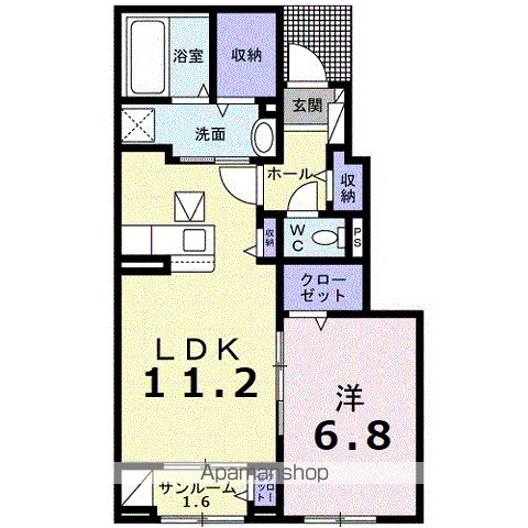 オ シャン(1LDK/1階)の間取り写真