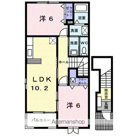 カーサフィオーレB(2LDK/2階)の間取り写真