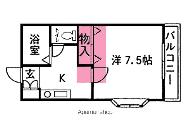 ウエルネス八木山(1K/2階)の間取り写真