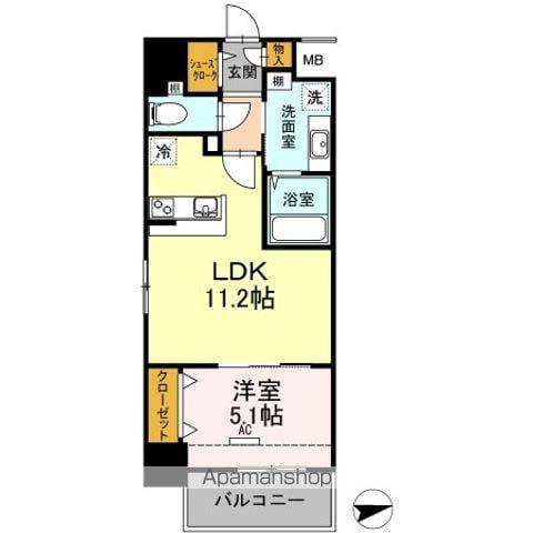 グランソレイユナカスジ(1LDK/10階)の間取り写真