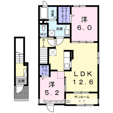 シャトレ シエルⅣ(2LDK/2階)の間取り写真