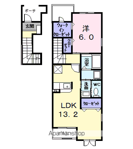 ソレイユB(1LDK/2階)の間取り写真