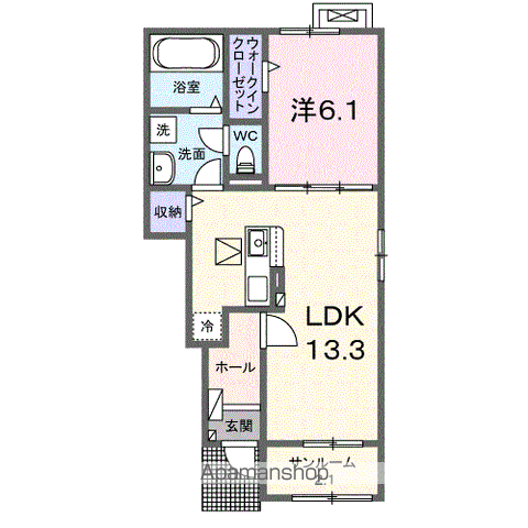 ゼファーⅡ(1LDK/1階)の間取り写真