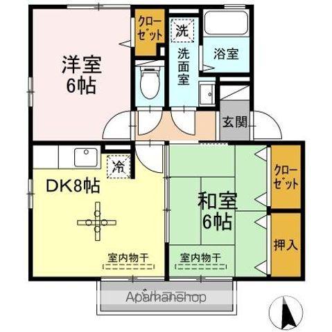 エスポアール日ノ出 B棟(2DK/2階)の間取り写真