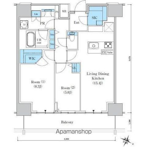 ロイヤルパークスER万代(2LDK/13階)の間取り写真