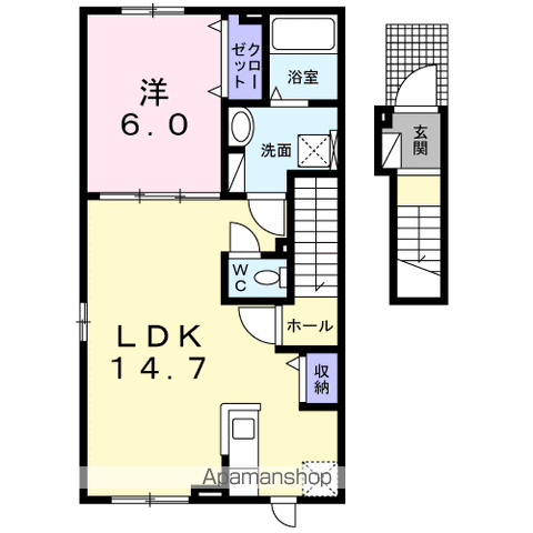 ラ・メール・ブルーⅡ(1LDK/2階)の間取り写真