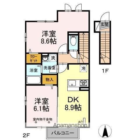 ピークメイル A(2DK/2階)の間取り写真