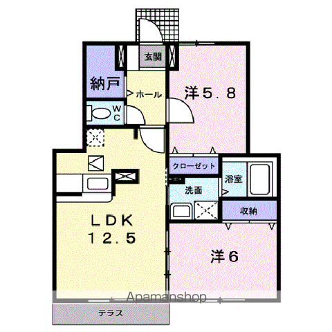コーポ勢多Ⅱ番館(2LDK/1階)の間取り写真