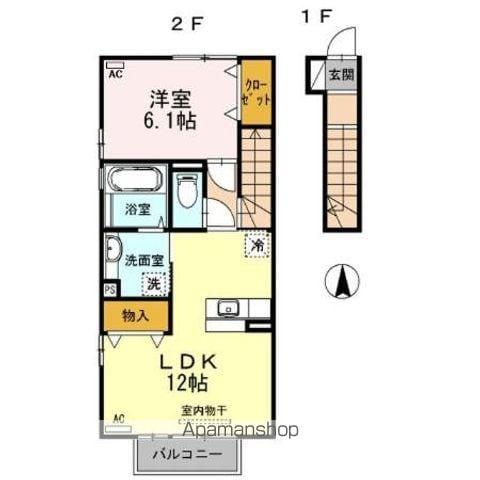 プランドール.Ⅰ Ⅱ(1LDK/2階)の間取り写真