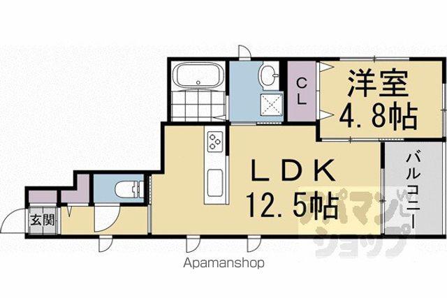 紫竹下芝本町(1LDK/1階)の間取り写真