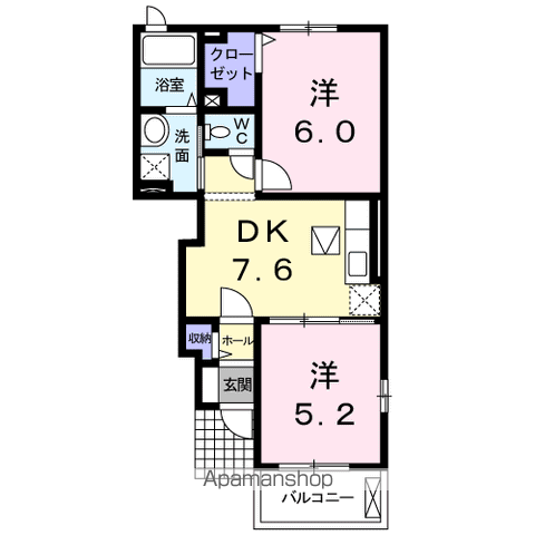 メゾンドフラン イシカラA(2DK/1階)の間取り写真