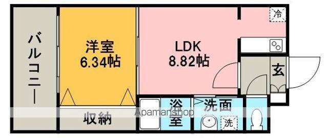 レジディア天神(1LDK/2階)の間取り写真