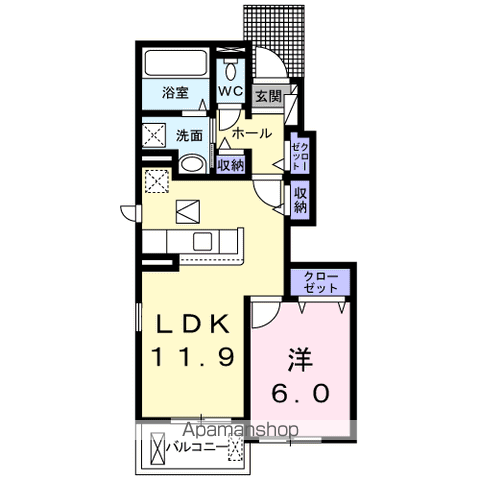 フリーデⅢ(1LDK/1階)の間取り写真