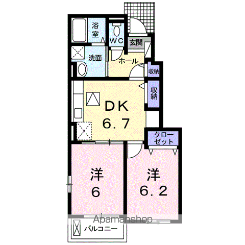 ドリーム輝B(2DK/1階)の間取り写真
