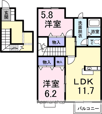 ソルボンヌ(2LDK/2階)の間取り写真