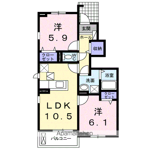 シャンプラトーⅢ(2LDK/1階)の間取り写真