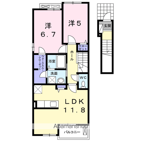 アリーヴィオⅣ(2LDK/2階)の間取り写真