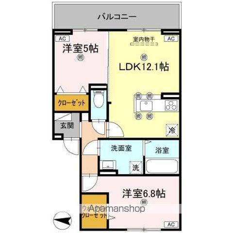 グラシア春日(2LDK/2階)の間取り写真