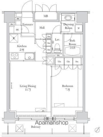 HOUSE岩本町(1LDK/14階)の間取り写真