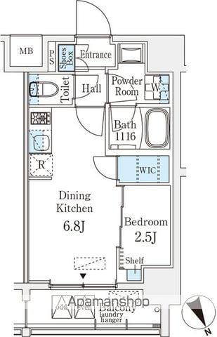 ベルファース八丁堀ウエスト(1DK/4階)の間取り写真