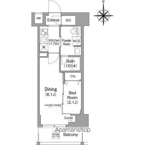 コンフォリア・リヴ下落合(1DK/3階)の間取り写真