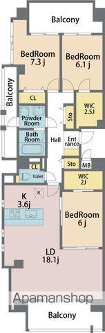 グランコート常三島(3LDK/7階)の間取り写真