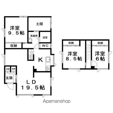 石北本線 網走駅 バス乗車時間：10分 厚生病院前バス停で下車 徒歩18分 2階建 築61年(3LDK)の間取り写真
