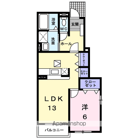 トゥジュールヴェール(1LDK/1階)の間取り写真