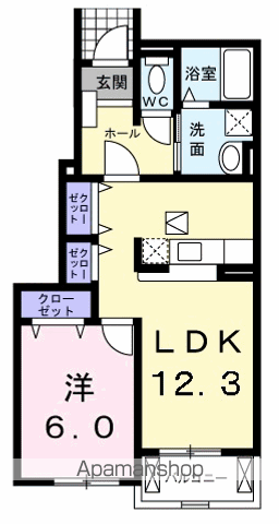 サニースクエアA(1LDK/1階)の間取り写真