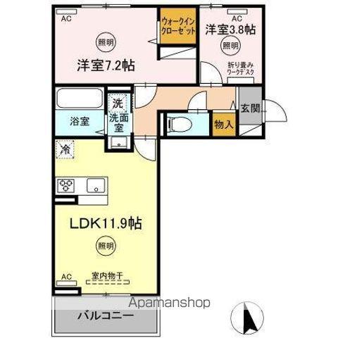 ユーフォリア C棟(2LDK/2階)の間取り写真