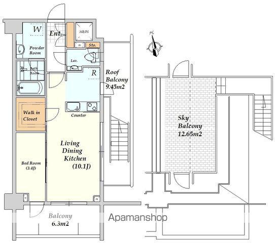 クレイシア新宿パークコンフォート(1LDK/9階)の間取り写真