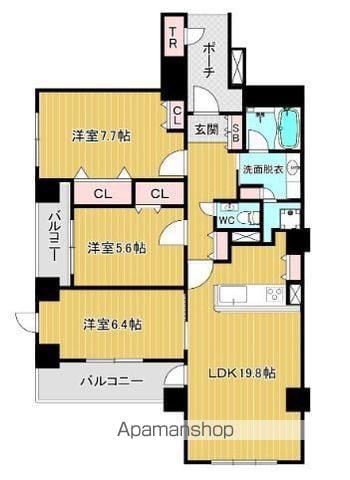 グランドメゾン百道浜オーシャン&フォレストグランドメゾンモモチ(3LDK/25階)の間取り写真