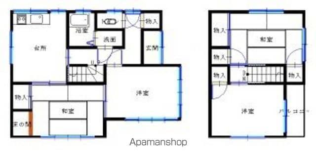 山陽本線 福山駅 バス乗車時間：5分 奈良津バス停で下車 徒歩8分 2階建 築53年(4DK)の間取り写真