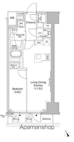 ザ・パークハビオ日本橋茅場町(1LDK/7階)の間取り写真