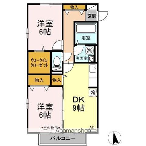 メゾンドルチェ D(2DK/1階)の間取り写真