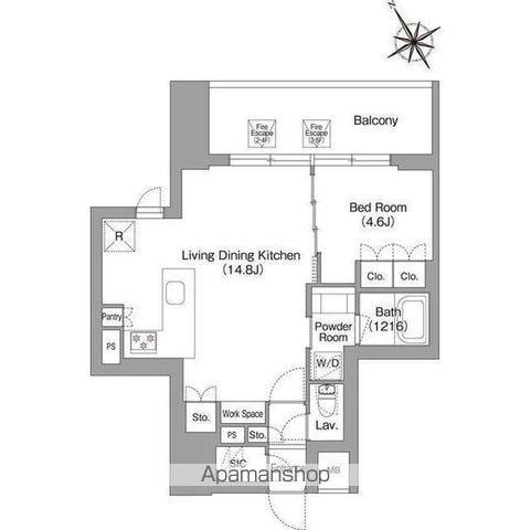 バウスフラッツ蔵前(1LDK/2階)の間取り写真