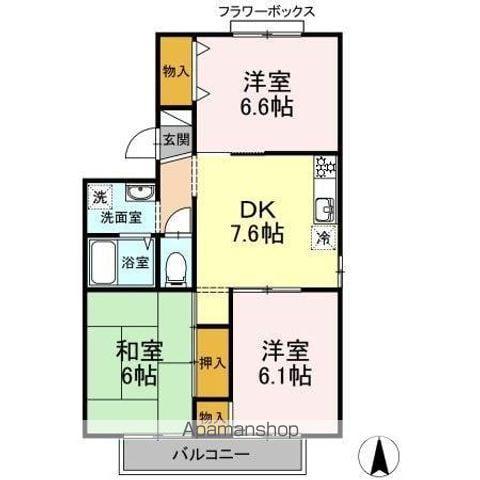 セジュール紫水 B棟(3DK/2階)の間取り写真