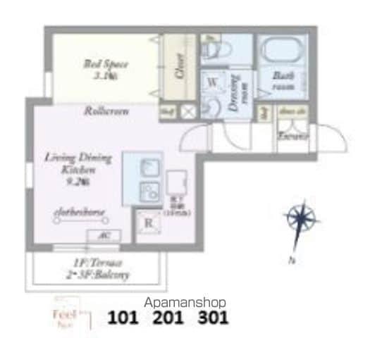 パークサイドレジデンス大泉学園町(1K/2階)の間取り写真